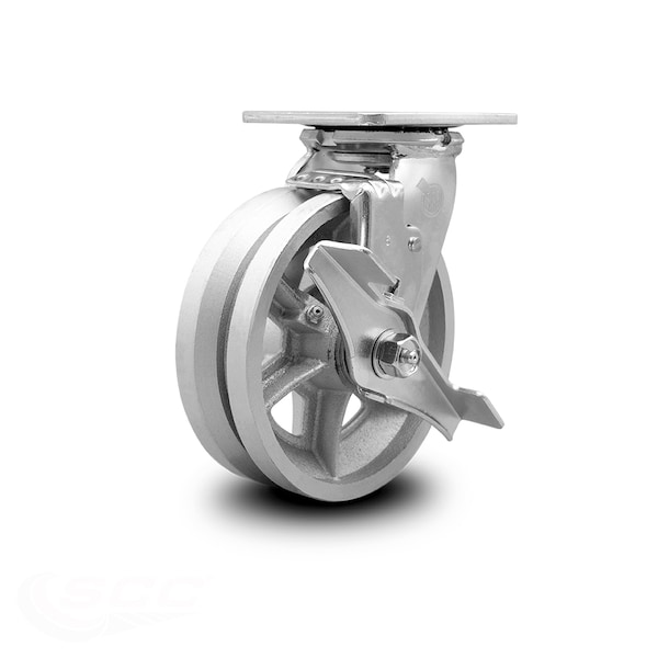 6 Inch V Groove Semi Steel Swivel Caster with Ball Bearing and Brake SCC